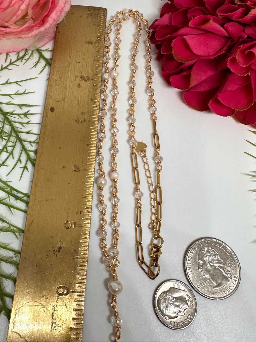 NEW ⚜️ Freshwater Pearl & Crystal Handmade Rosary Necklace - Picture 9 of 9
